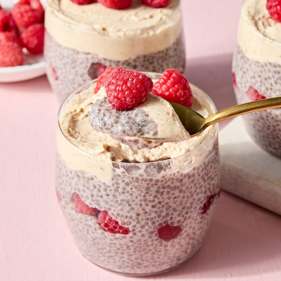 A recipe image of High-Protein Raspberry & Peanut Butter Chia Credit: Photographer: Jen Causey.