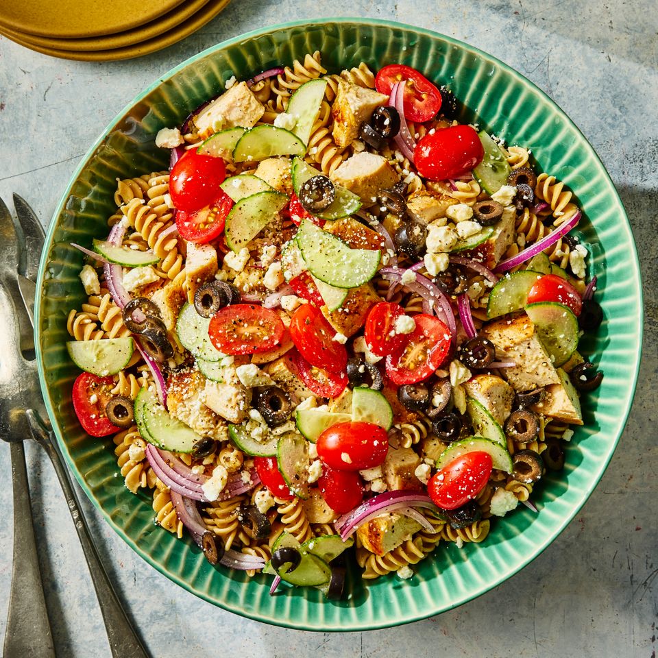 A recipe image of High-Protein Chicken Pasta Salad Credit: Photographer: Morgan Hunt Ward.