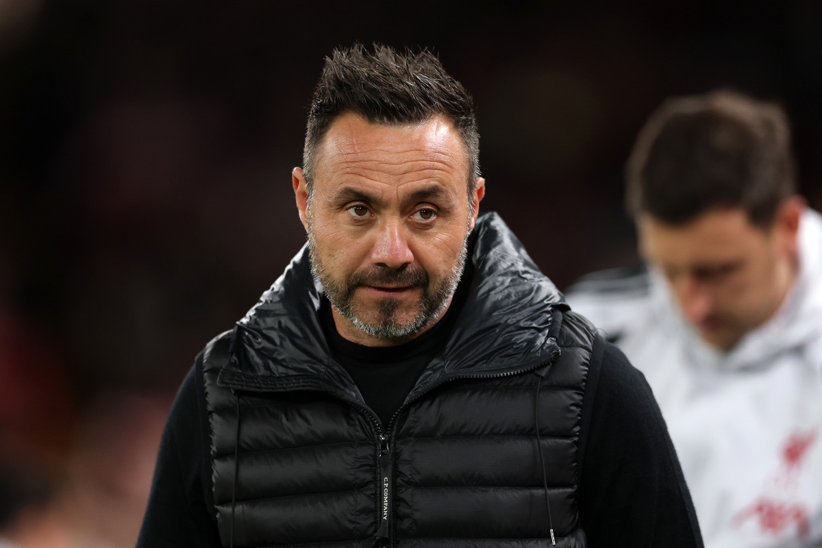 LIVERPOOL, ENGLAND - SEPTEMBER 15: Roberto De Zerbi, Manager of Tottenham Hotspur, looks on before the Carabao Cup Third Round match between Liverpool and Tottenham Hotspur at Anfield on September 15, 2026 in Liverpool, England. (Photo by Michael Regan/Getty Images)