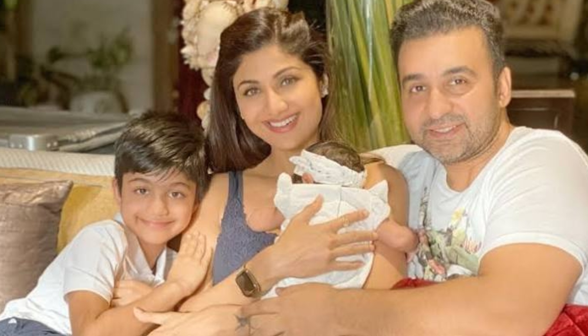 Shilpa Shetty and Raj Kundra with their children.
