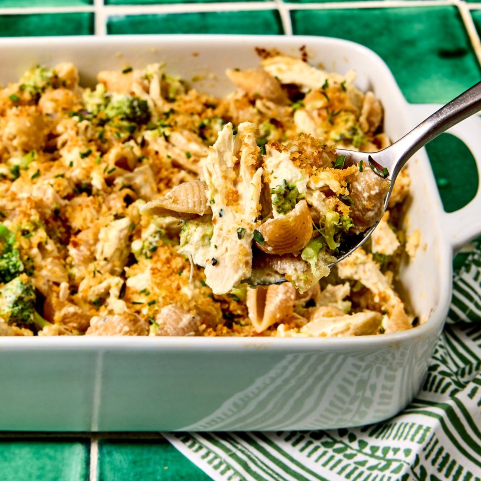 Recipe image of Honey-Mustard Chicken & Broccoli Casserole Credit: Photographer: Caley Ellenburg, Food Stylist: Emily Nabors Hall, Prop Stylist: Claire Spollen.
