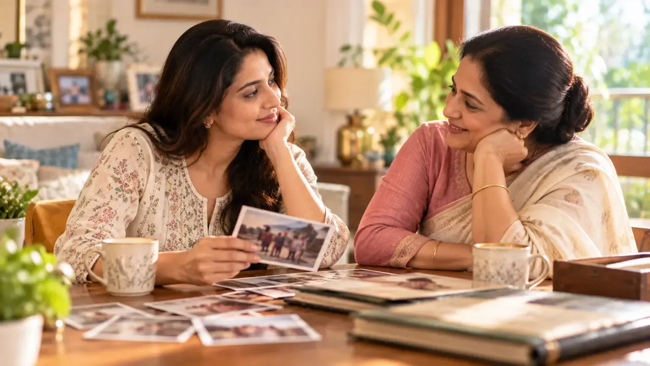 Two Indian women discussing their different memories of a past event