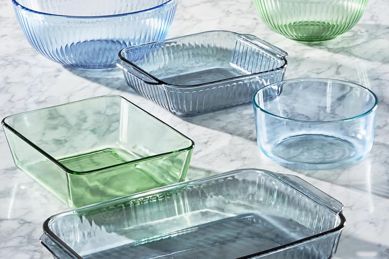 Pyrex Colors Tinted (3-Pack, Full Set) Sculpted Tinted Glass Mixing Bowls Credit: Amazon