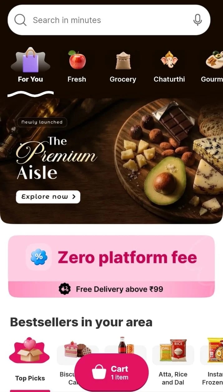 On the app, Minutes claims to offer “zero platform fees” and free deliveries on orders above ₹99. Besides offering discounts on key categories, the app hosts products such as kitchen staples, fruits, gourmet items, among others.