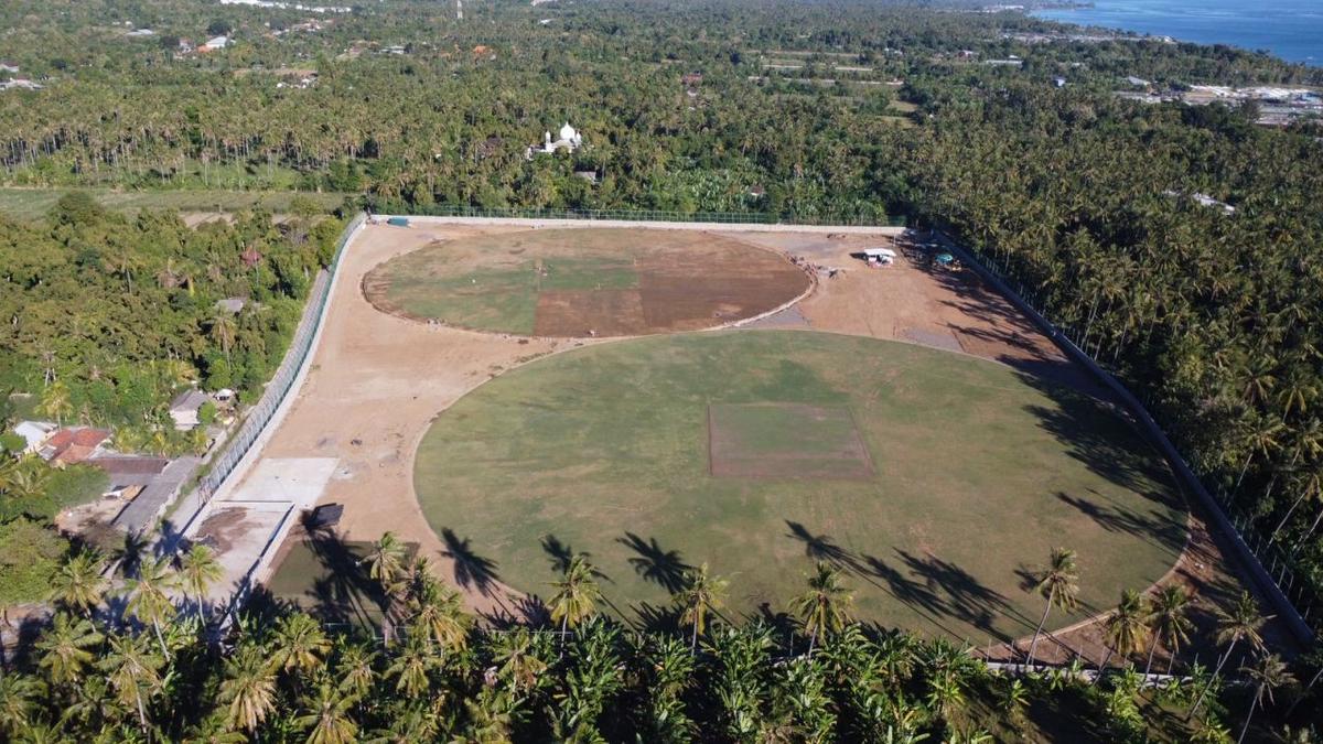 A bird’s eye view of a cricket ground in Indonesia.