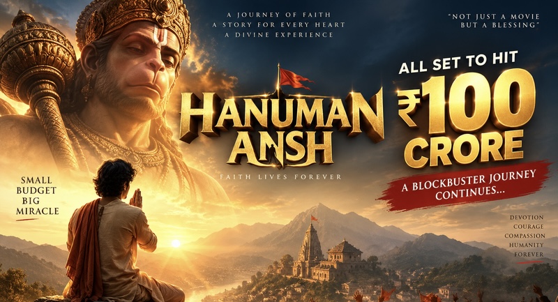 Poster of Hanuman Ansh 100 crore hit film celebrating massive box office milestone