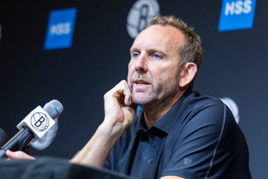 Brooklyn Nets General Manager Sean Marks speaks to the media during Media Day.