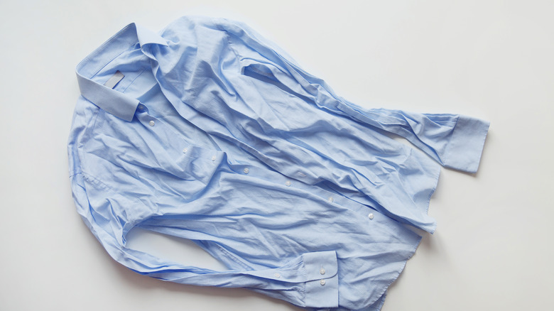 A wrinkled, rumpled button-up shirt.