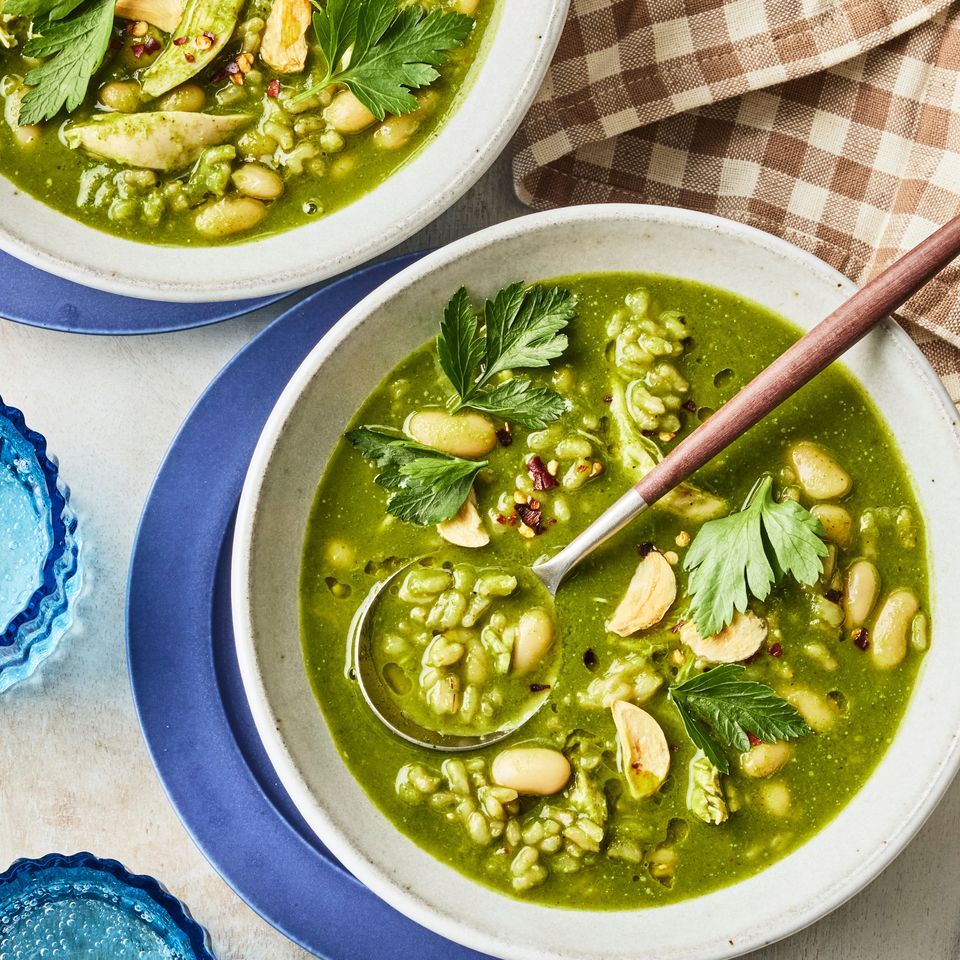 A recipe image of Swamp Soup. Credit: Photographer: Greg Dupree, Prop Stylist: Julia Bayless, Food Stylist: Chelsea Zimmer.