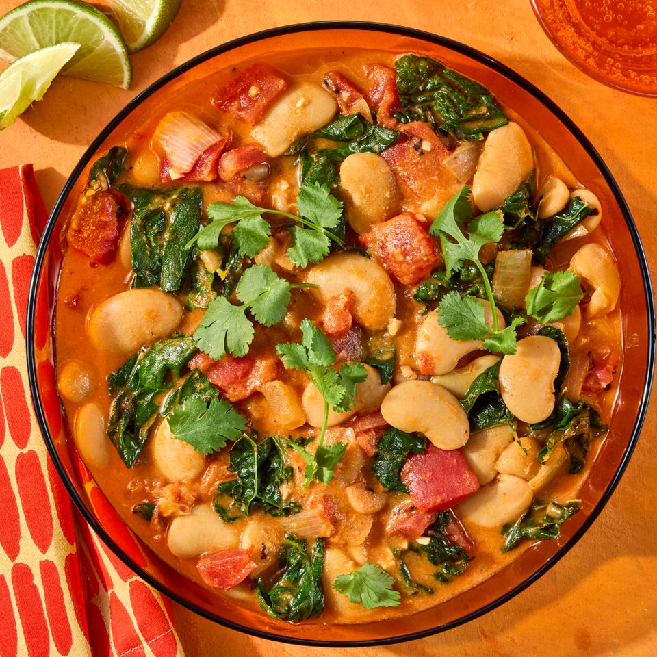 a recipe photo of the Thai Curried Butter Beans Credit: photographer: Jen Causey, food stylist: Julian Hensarling, prop stylist: Josh Hoggle