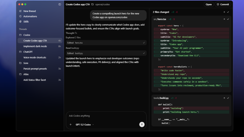 codex coding window OpenAI Codex App Hacktron Qoder AI coding tools