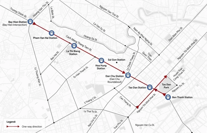 Street sections (in red) are set to be converted from two-way to one-way traffic. Graphic by Tam Thao