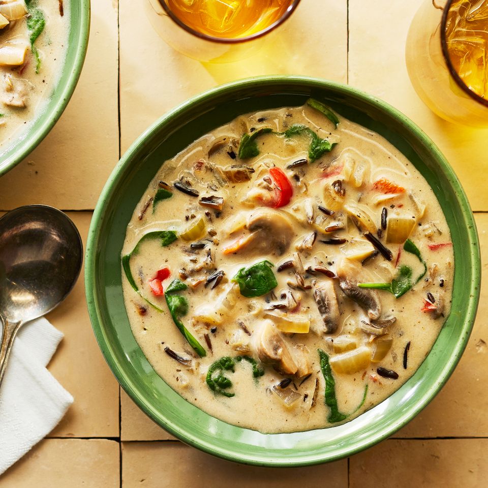 Creamy Mushroom & Spinach Soup with Wild Rice Credit: Marty Baldwin