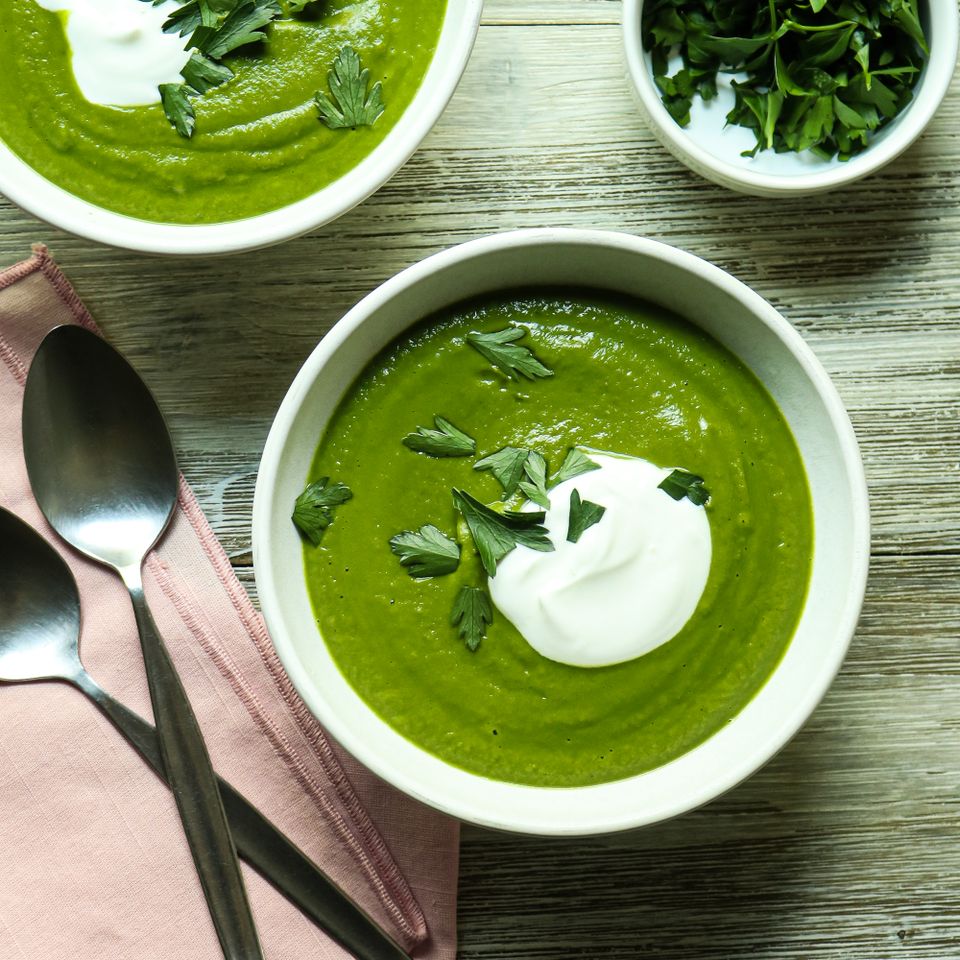 Creamy Zucchini-Chickpea Soup with Spinach Credit: Carolyn Hodges, M.S., RDN