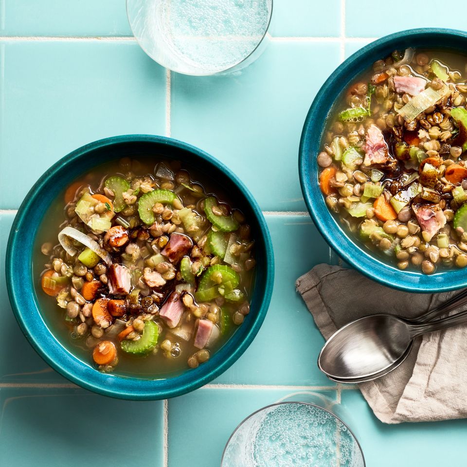 Split Pea Soup with Ham Bone Credit: Photographer Victor Protasio, Food Stylist Emily Nabors Hall
