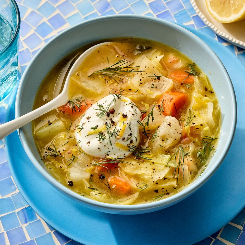 A recipe image of Lemon-Garlic Cabbage Soup Credit: Photographer: Fred Hardy II.