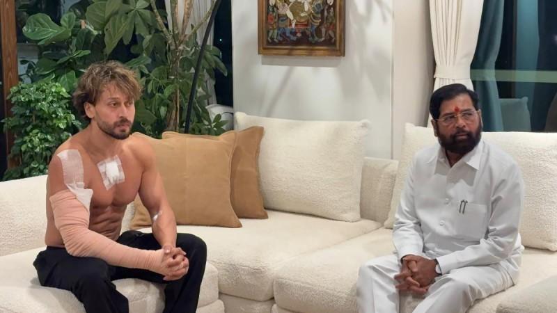 Shirtless Tiger Shroff shows chest dressing and bandaged right arm to Eknath Shinde after gunshots firing; first photos of attackers tracked