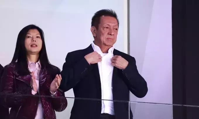 Peter Lim and his wife Cherie Lim before the La Liga match between Valencia CF and Sevilla FC at Mestalla Stadium on Dec. 8, 2018. Photo by AFP