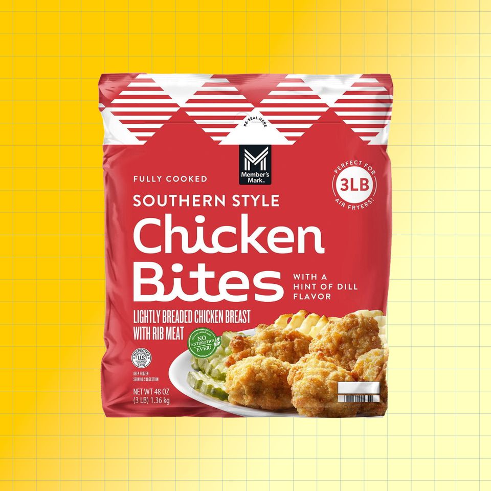 A package of Southern Style Chicken Bites on a yellow grid background Credit: Sam's Club. EatingWell design.